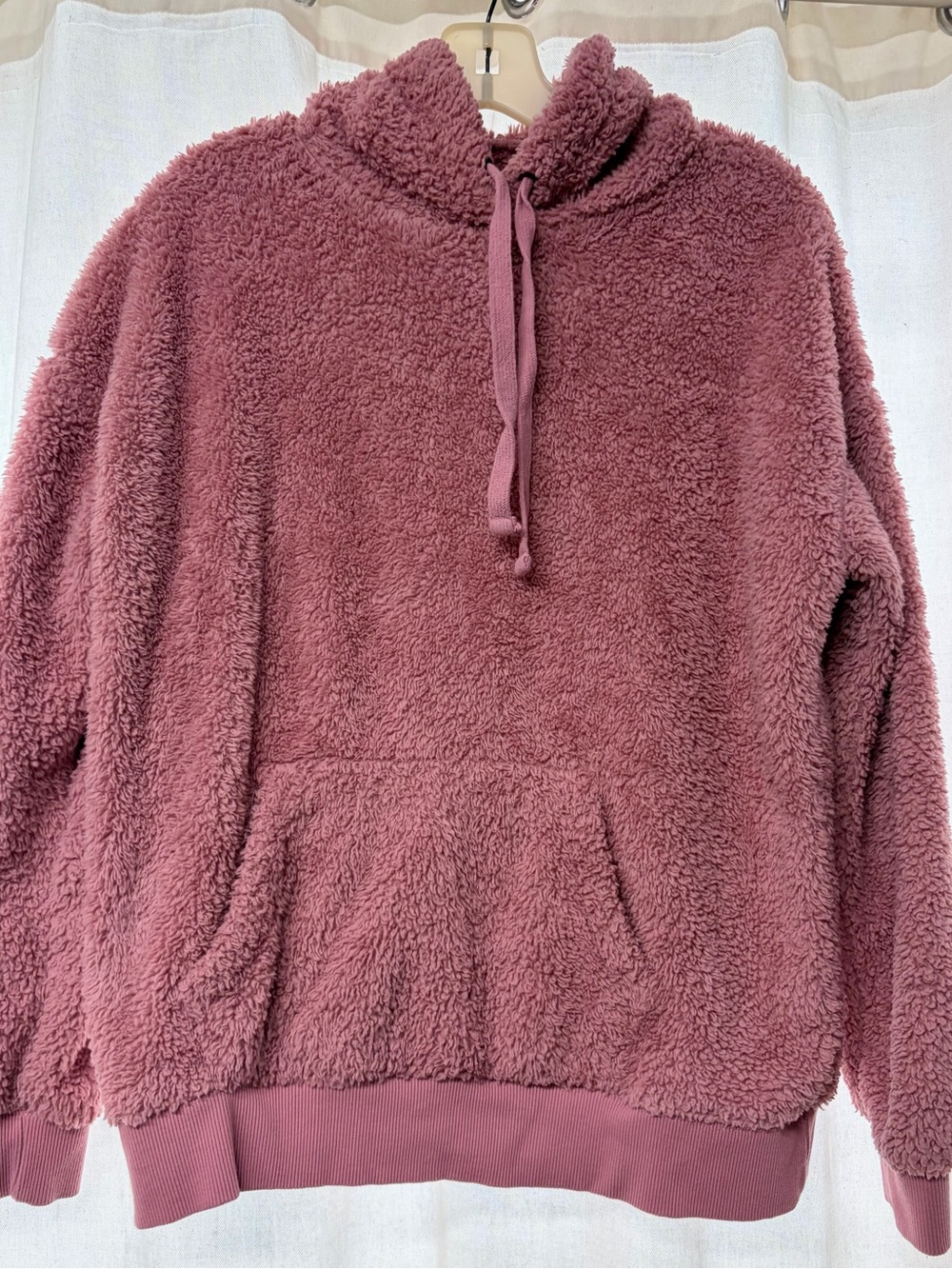 Cozy Mauve Plush Sherpa Hoodie with Kangaroo Pocket